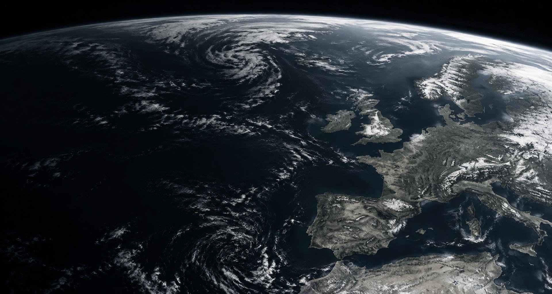Earth viewed across the Atlantic towards Britain and Europe